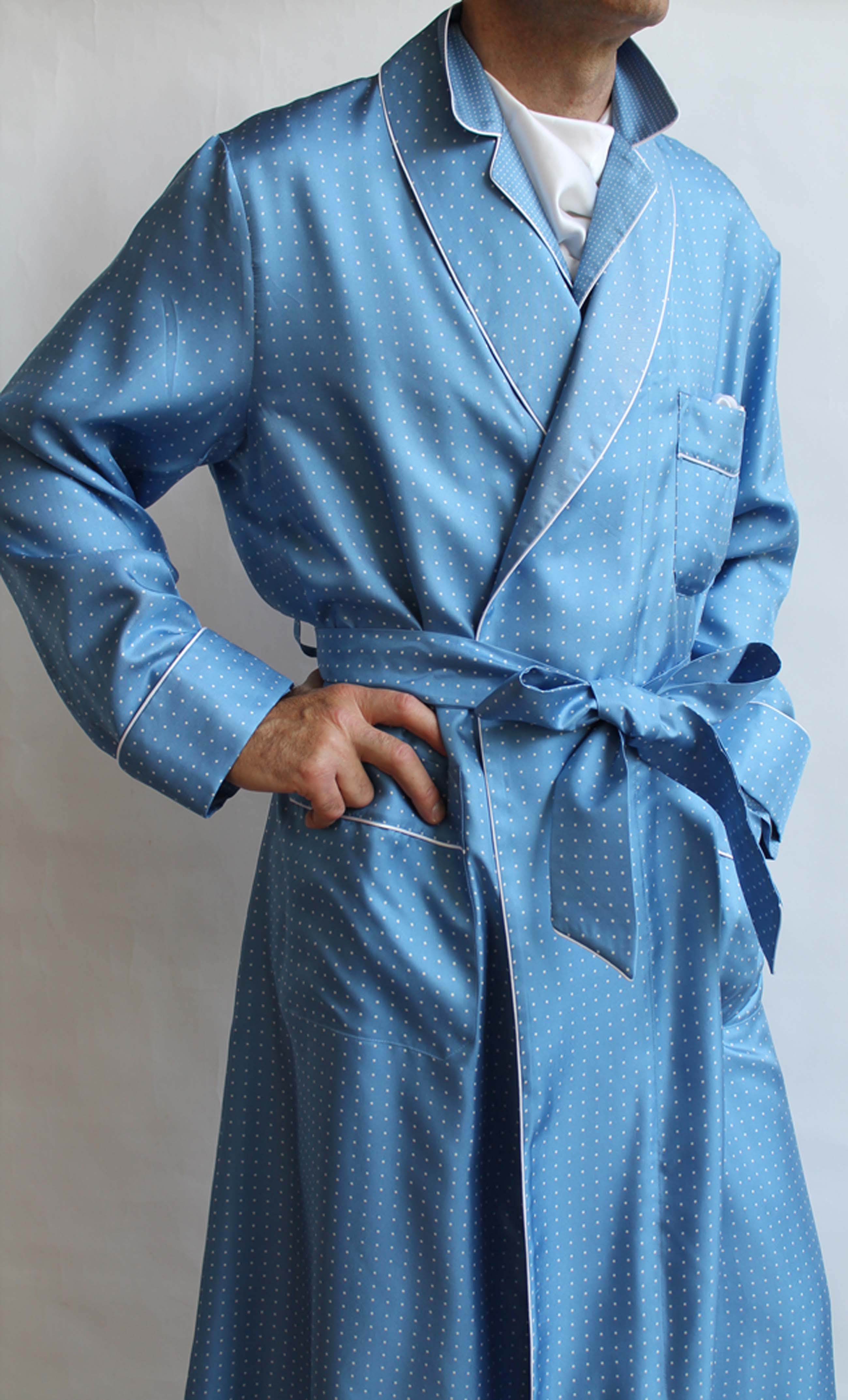 CLASSIC DRESSING GOWN FOR MAN IN 100% PRINTED TWILL SILK WITH PIPING