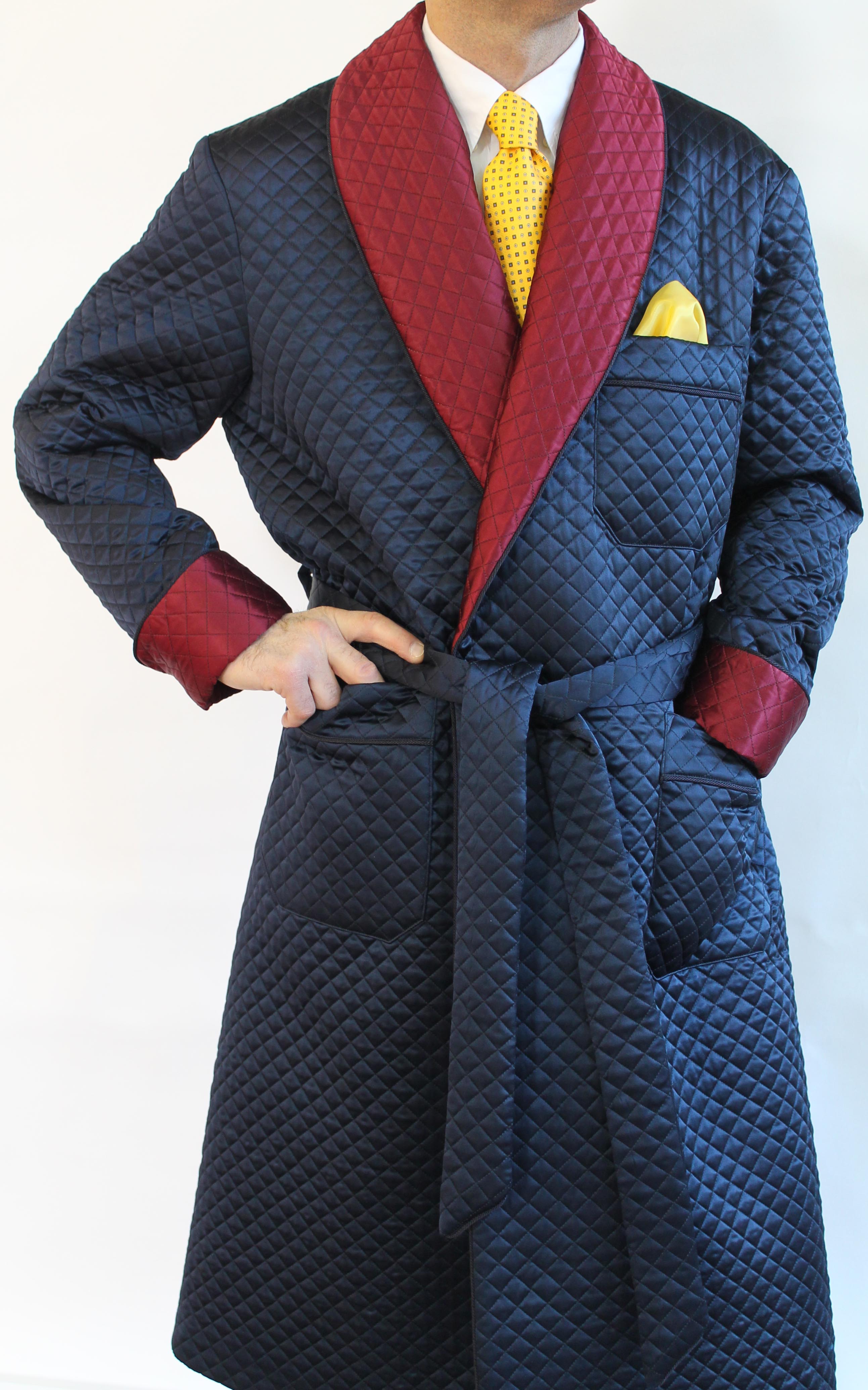 CLASSIC DRESSING GOWN FOR MAN IN QUILTED SOLID BEMBERG FABRIC WITH ...