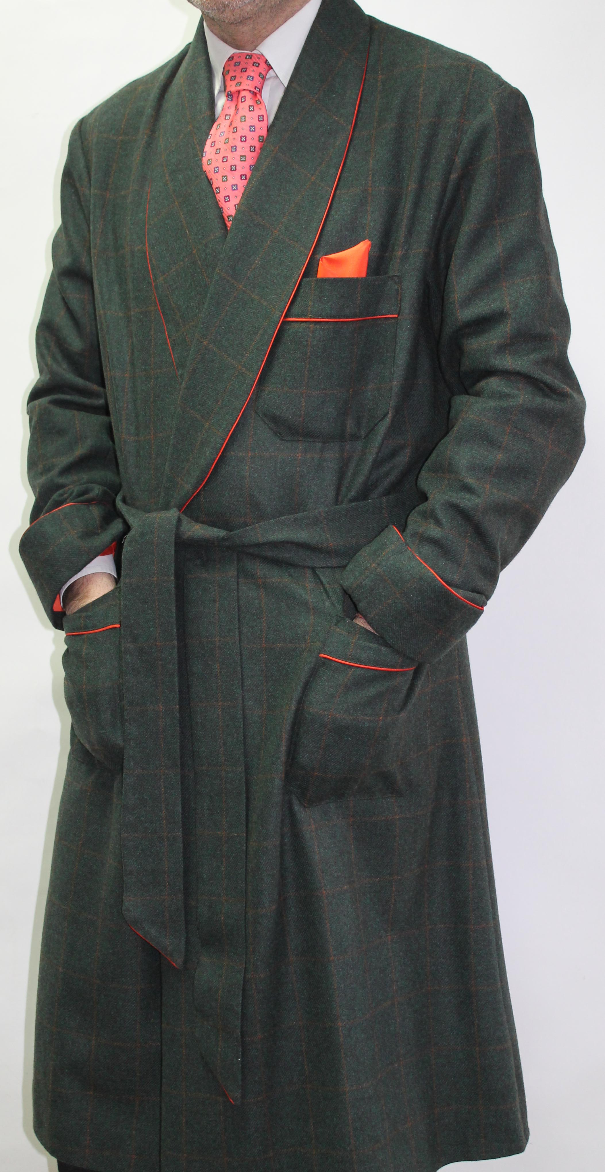 100% WOOL CLASSIC DRESSING GOWN FOR MAN WITH PIPING AND FULL BEMBERG LINING