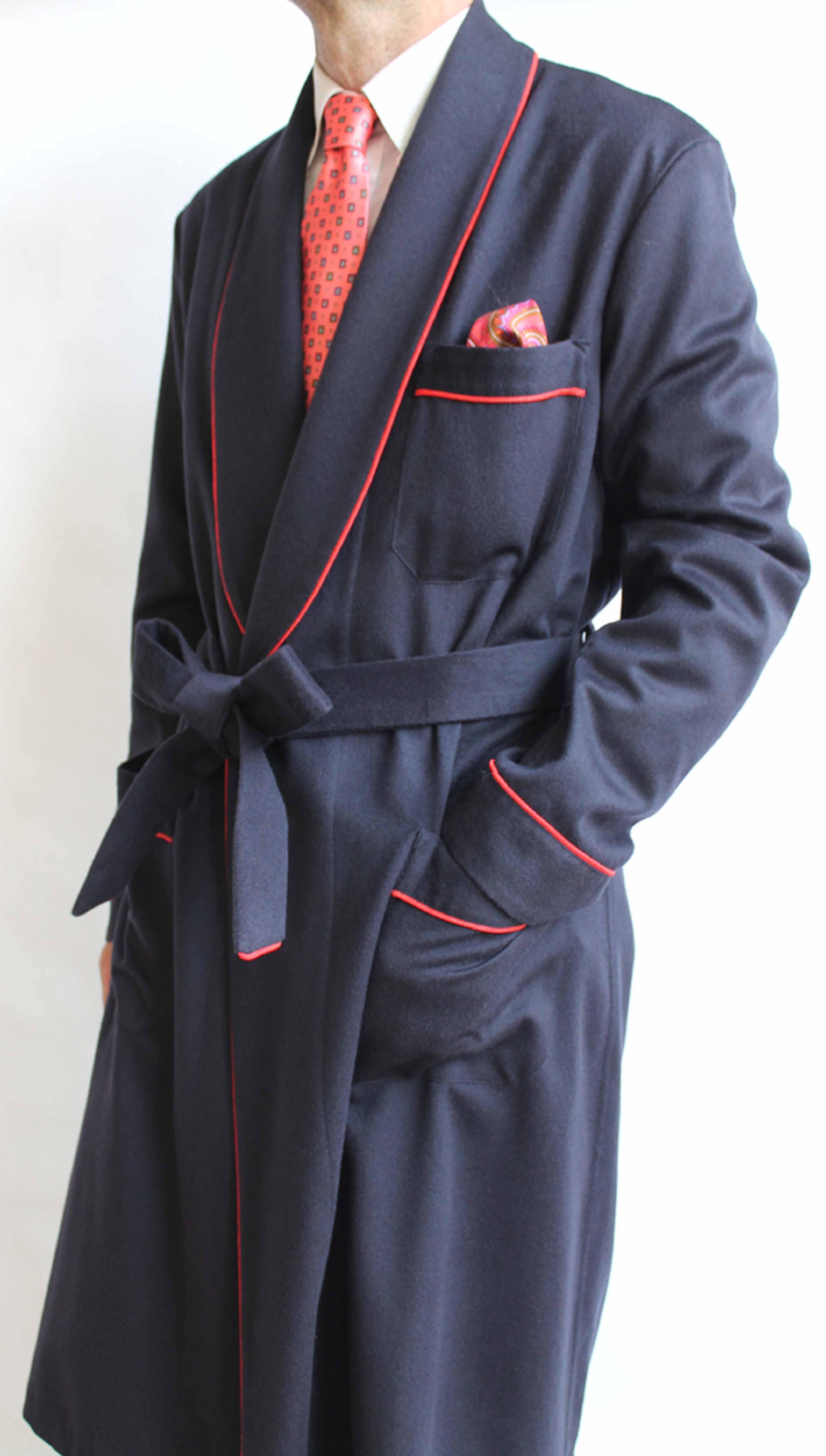 CLASSIC DRESSING GOWN FOR MAN IN 10%CASHMERE-90% WOOL WITH PIPING AND ...