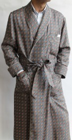 CLASSIC DRESSING GOWN FOR MAN IN PRINTED TWILL SILK WITH PIPING
